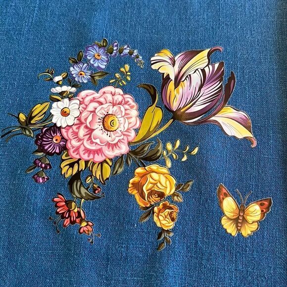 IKEA Blue Upcycled Pillow Covers w/ Floral Transfers w/ Zipper Closure- 2 pcs. - Picture 5 of 11